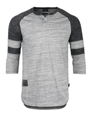 ZIMEGO Men's 3/4 Sleeve Baseball Football College Raglan Henley Athletic T-shirt-ZIMEGO MEN-Small-Grey Black-Urbanheer