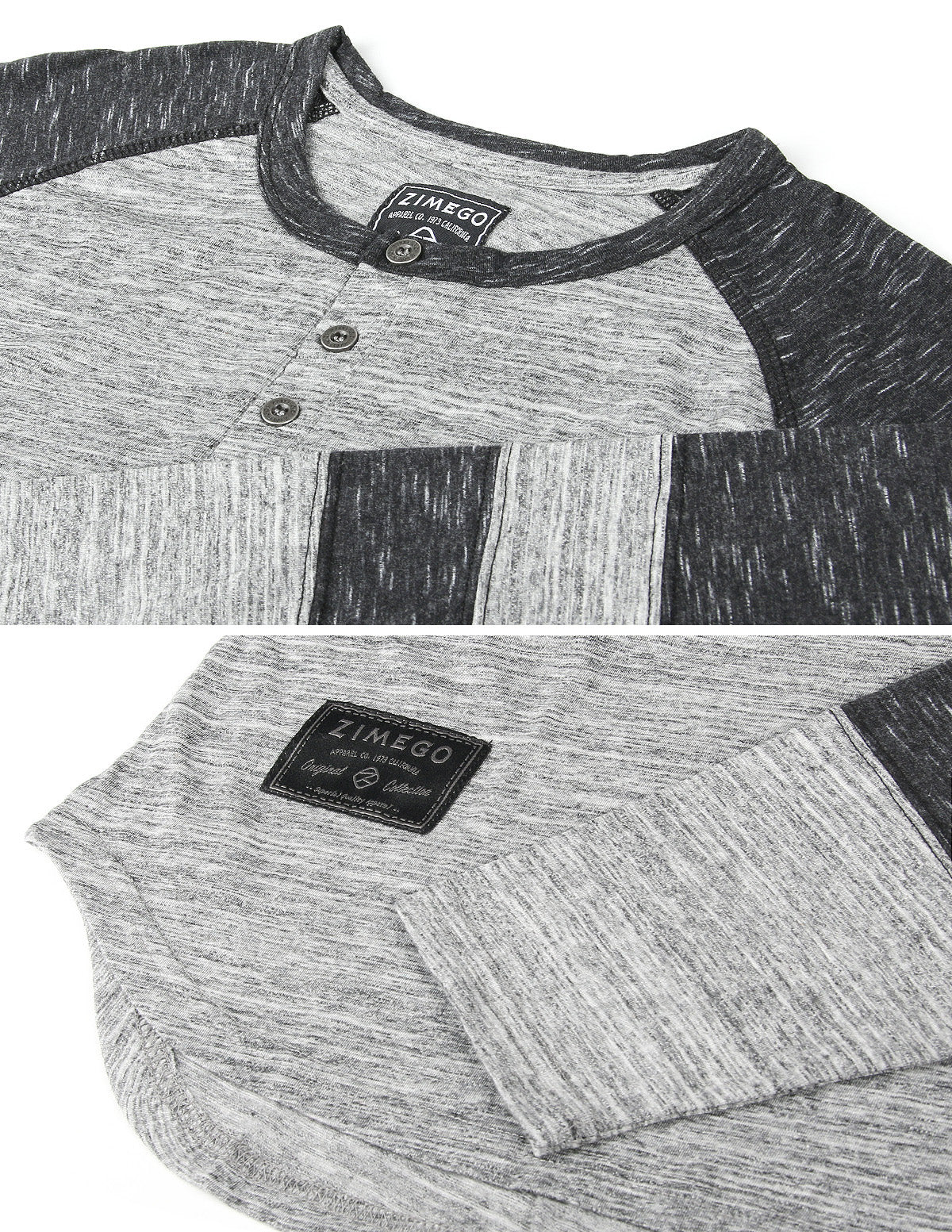 ZIMEGO Men's 3/4 Sleeve Baseball Football College Raglan Henley Athletic T-shirt-ZIMEGO MEN-Small-Grey Black-Urbanheer