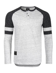 Zimego Men’S Long Sleeve Athletic Contrast Stripes Arm Raglan Henley - Zgls146-ZIMEGO MEN-Large-H.GRY-Urbanheer