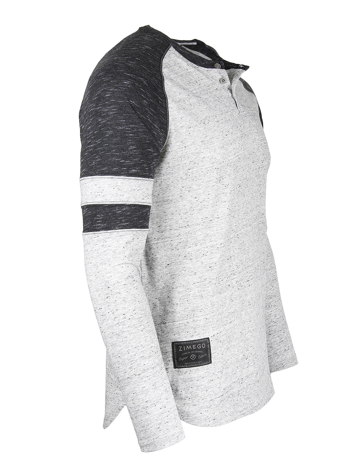 Zimego Men’S Long Sleeve Athletic Contrast Stripes Arm Raglan Henley - Zgls146-ZIMEGO MEN-Large-H.GRY-Urbanheer