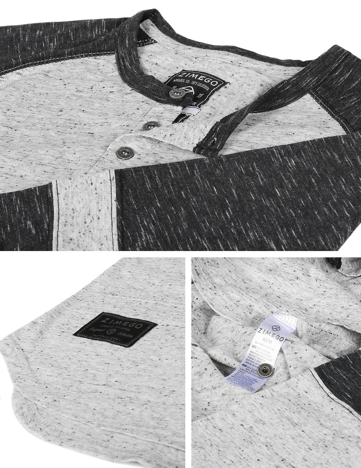 Zimego Men’S Long Sleeve Athletic Contrast Stripes Arm Raglan Henley - Zgls146-ZIMEGO MEN-Large-H.GRY-Urbanheer