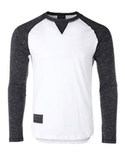 Zimego Men Athletic Fit Baseball Retro Contrast Long Sleeve Raglan T-Shirt-ZIMEGO MEN-Medium-White Black-Urbanheer