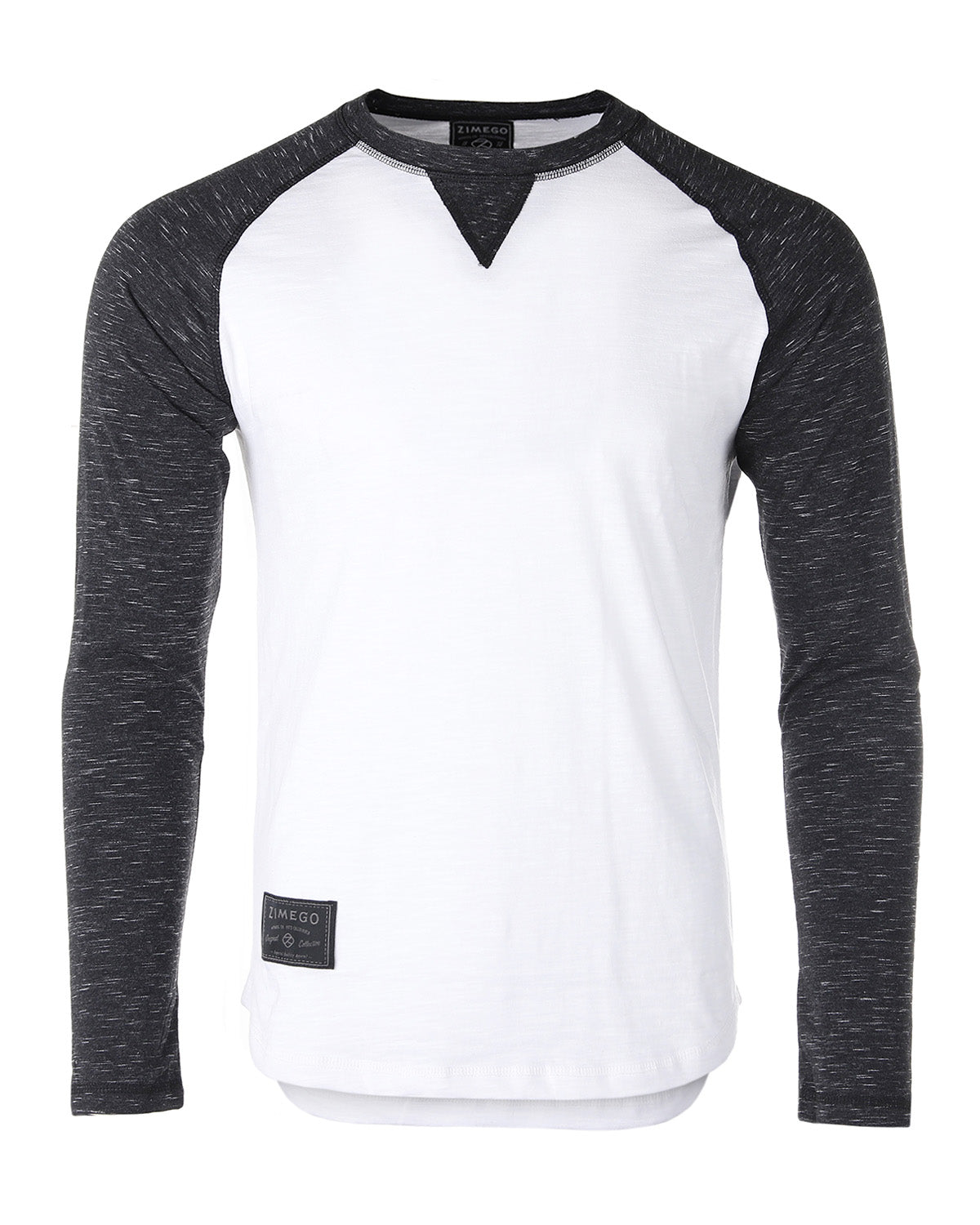 Zimego Men Athletic Fit Baseball Retro Contrast Long Sleeve Raglan T-Shirt-ZIMEGO MEN-Medium-White Black-Urbanheer