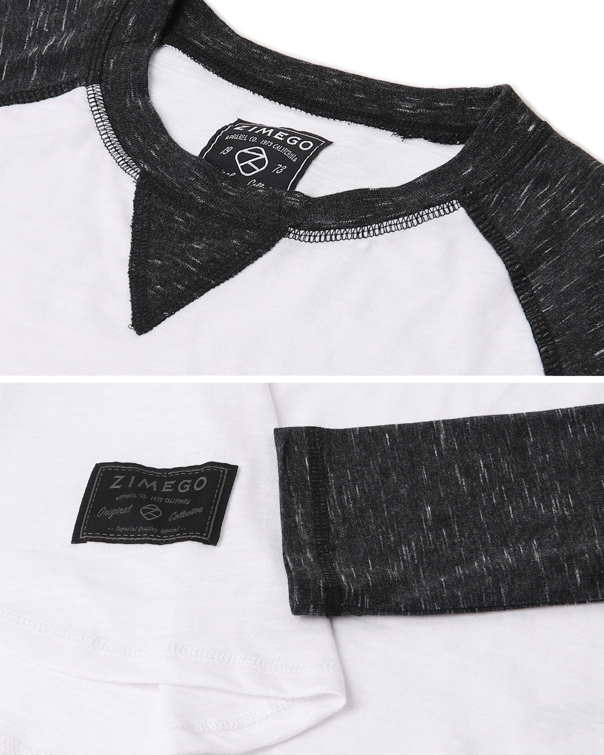 Zimego Men Athletic Fit Baseball Retro Contrast Long Sleeve Raglan T-Shirt-ZIMEGO MEN-Medium-White Black-Urbanheer