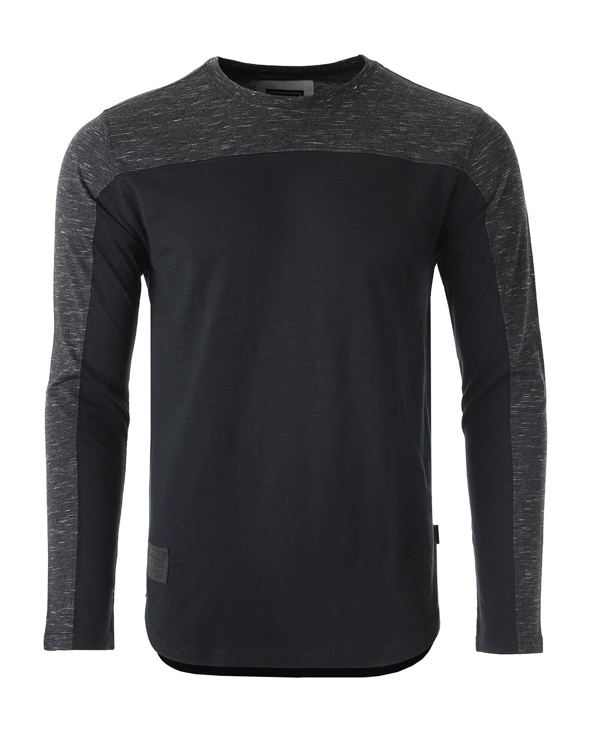 Zimego Men'S Fashion Color Block Long Sleeve Curved Hemline Athletic Hiphop Shirt-ZIMEGO MEN-Small-Dark Grey / Black-Urbanheer