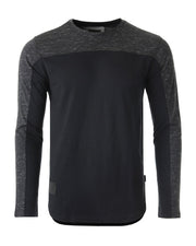 Zimego Men'S Fashion Color Block Long Sleeve Curved Hemline Athletic Hiphop Shirt-ZIMEGO MEN-Large-Black / Black-Urbanheer