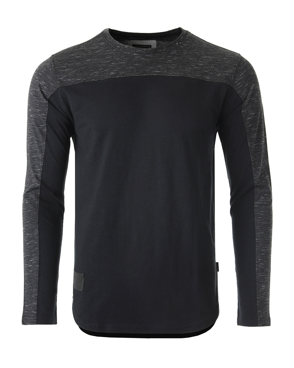 Zimego Men'S Fashion Color Block Long Sleeve Curved Hemline Athletic Hiphop Shirt-ZIMEGO MEN-Large-Black / Black-Urbanheer