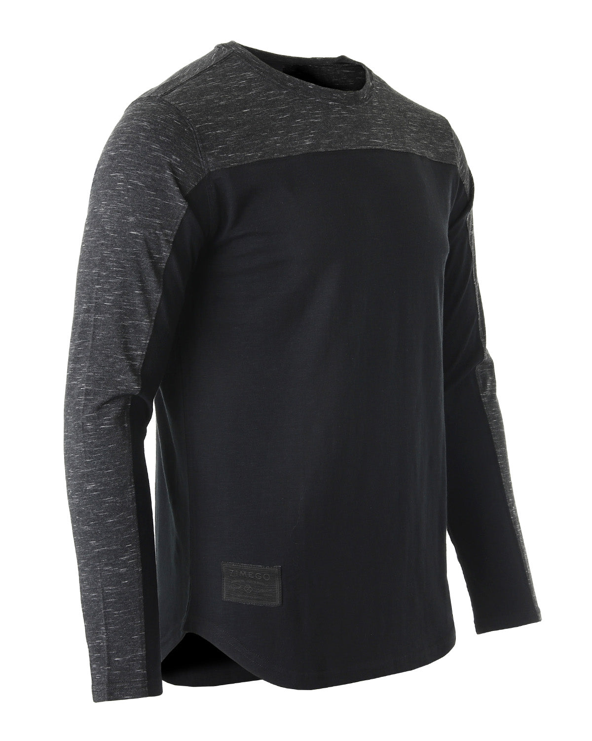 Zimego Men'S Fashion Color Block Long Sleeve Curved Hemline Athletic Hiphop Shirt-ZIMEGO MEN-Small-Dark Grey / Black-Urbanheer