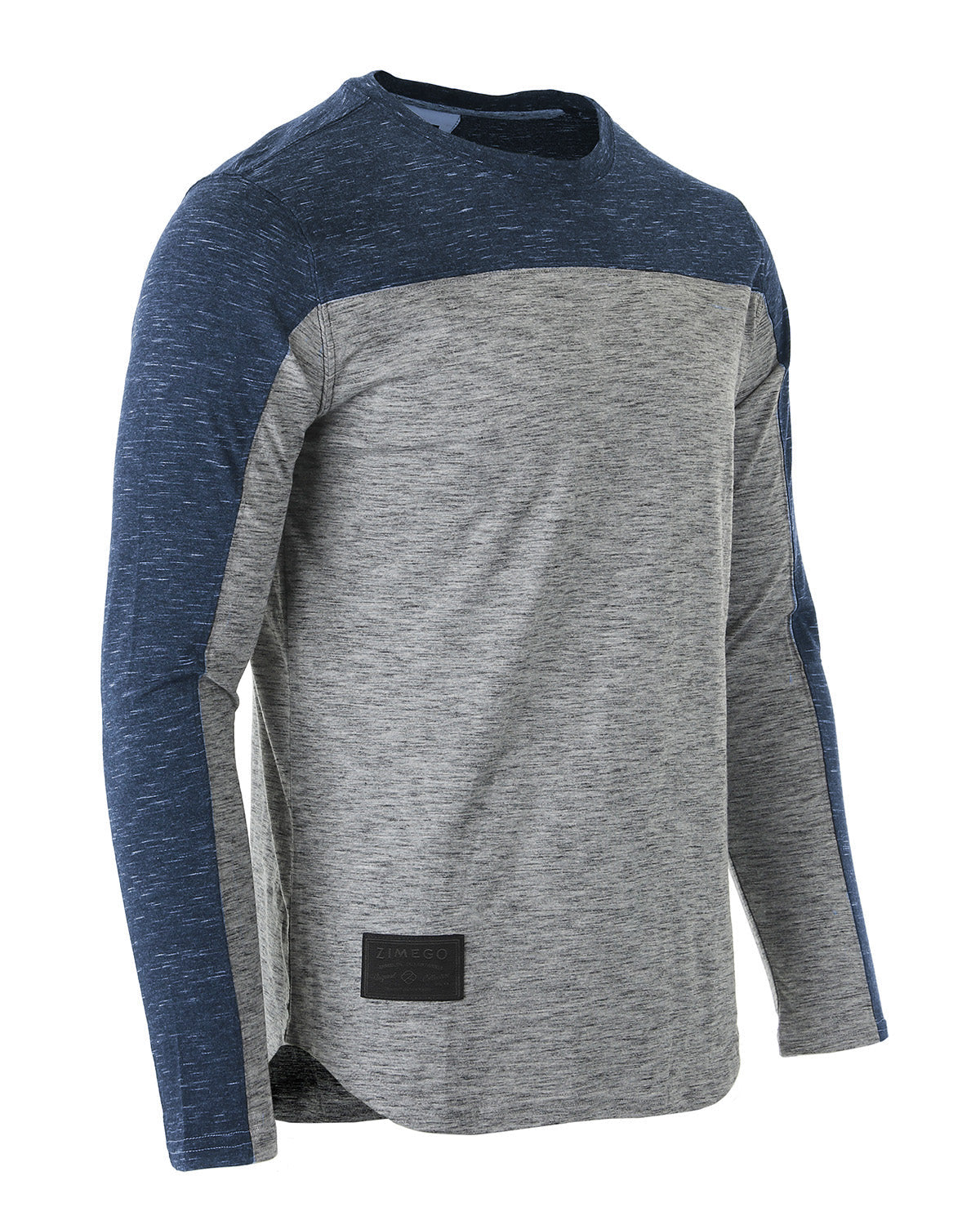 Zimego Men'S Fashion Color Block Long Sleeve Curved Hemline Athletic Hiphop Shirt-ZIMEGO MEN-Small-Dark Grey / Navy-Urbanheer