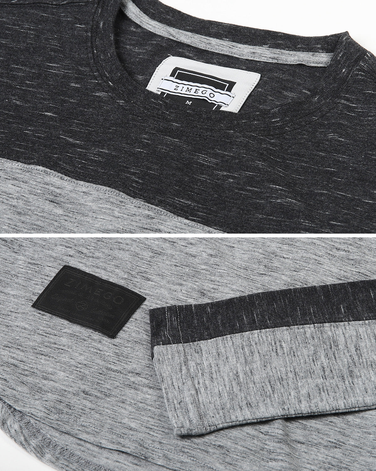 Zimego Men'S Fashion Color Block Long Sleeve Curved Hemline Athletic Hiphop Shirt-ZIMEGO MEN-Small-Dark Grey / Black-Urbanheer