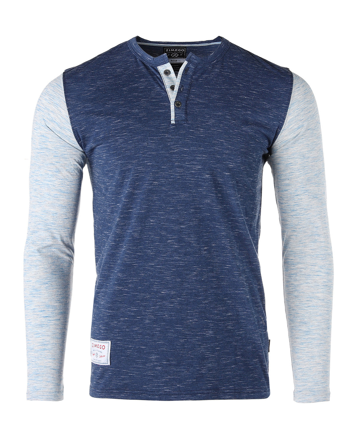 Zimego Mens Contrast Long Sleeve Casual Button Up Henley Athletic T Shirt-ZIMEGO MEN-Small-Navy H.Blue-Urbanheer