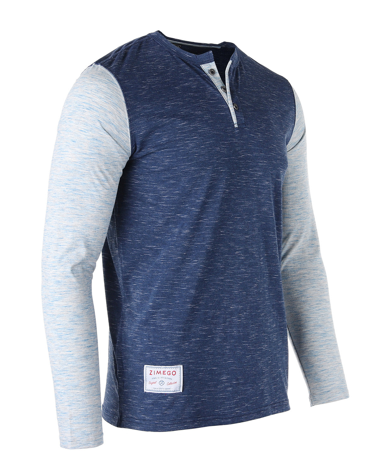 Zimego Mens Contrast Long Sleeve Casual Button Up Henley Athletic T Shirt-ZIMEGO MEN-Small-Navy H.Blue-Urbanheer