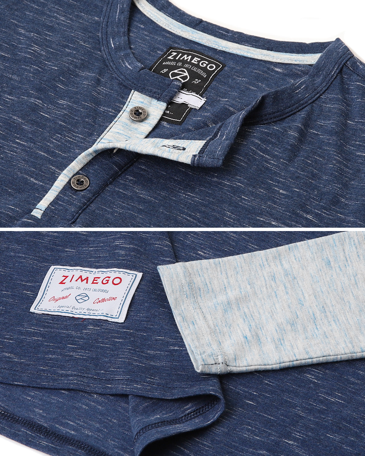 Zimego Mens Contrast Long Sleeve Casual Button Up Henley Athletic T Shirt-ZIMEGO MEN-Small-Navy H.Blue-Urbanheer