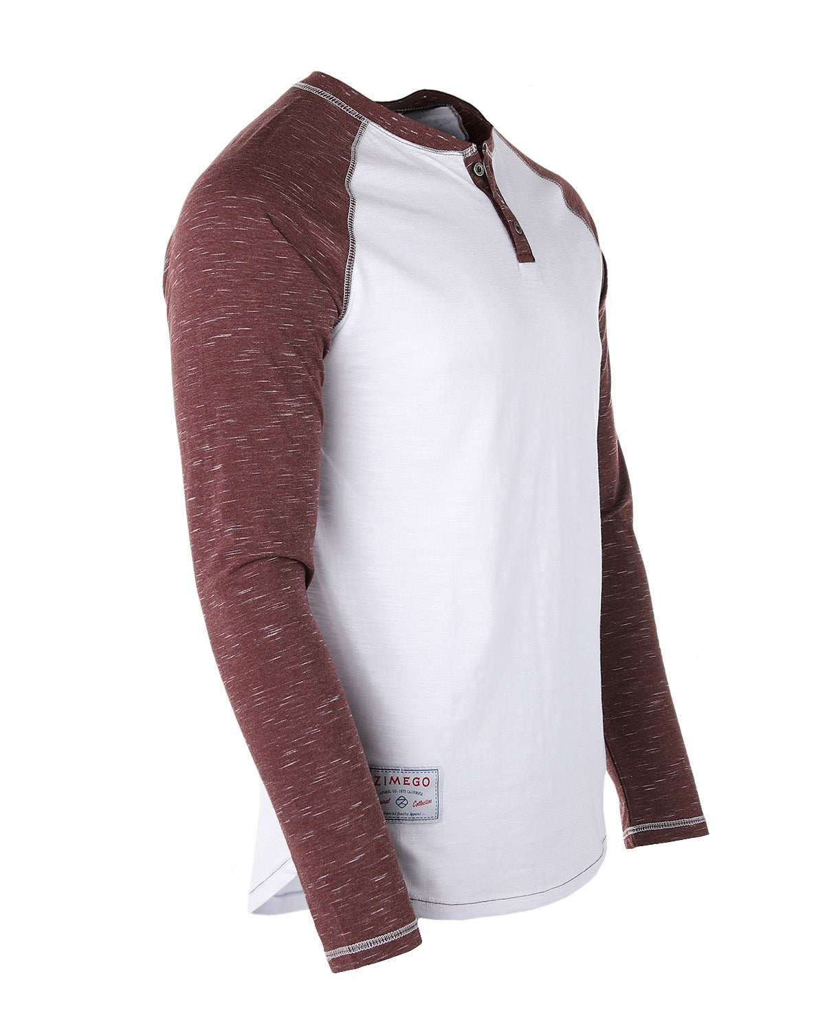 Zimego Men'S Long Sleeve Athletic Stripes Arm Contrast Raglan Henley - Zgls555-ZIMEGO MEN-X-Large-White Maroon-Urbanheer