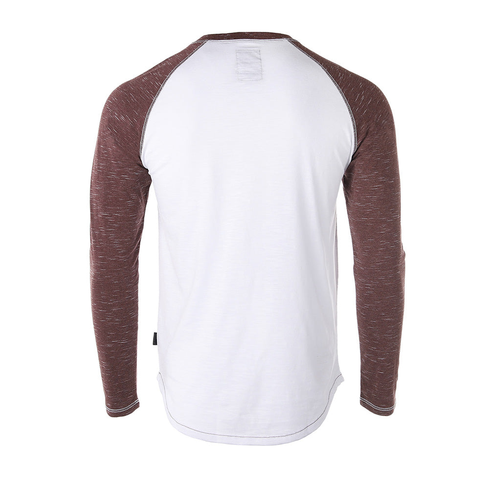 Zimego Men'S Long Sleeve Athletic Stripes Arm Contrast Raglan Henley - Zgls555-ZIMEGO MEN-X-Large-White Maroon-Urbanheer
