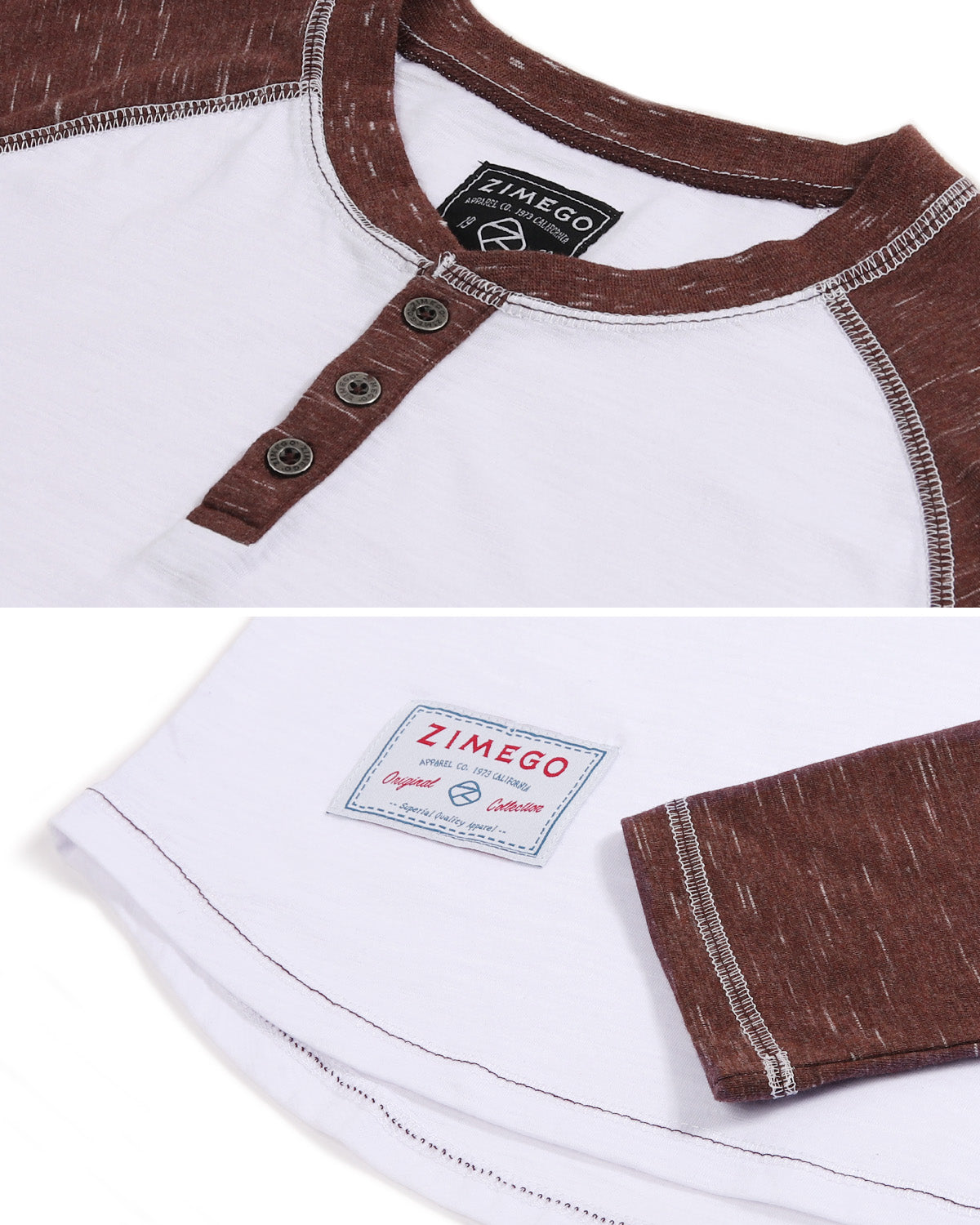 Zimego Men'S Long Sleeve Athletic Stripes Arm Contrast Raglan Henley - Zgls555-ZIMEGO MEN-X-Large-White Maroon-Urbanheer