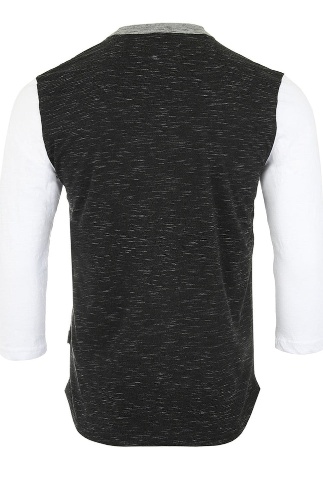 Zimego Men'S 3/4 Sleeve Black & White Baseball Henley – Casual Athletic Button Crewneck Shirts-ZIMEGO MEN-Urbanheer