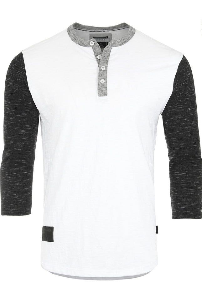 Zimego Men'S 3/4 Sleeve Black & White Baseball Henley – Casual Athletic Button Crewneck Shirts-ZIMEGO MEN-Small-White / Black-Urbanheer
