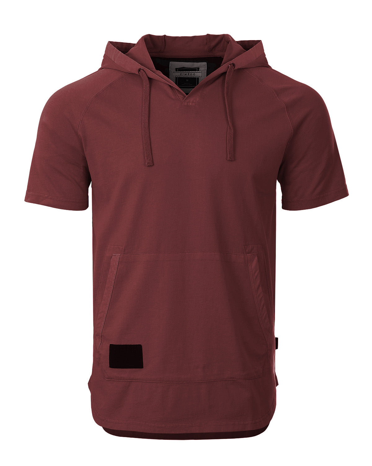 Zimego Pigment Dyed Hooded Shirt Short Sleeve V Neck Raglan Henley Style Hoodie-ZIMEGO MEN-Maroon-Small-Urbanheer