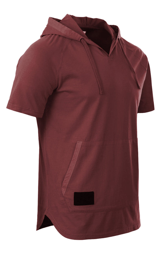 Zimego Pigment Dyed Hooded Shirt Short Sleeve V Neck Raglan Henley Style Hoodie-ZIMEGO MEN-Urbanheer