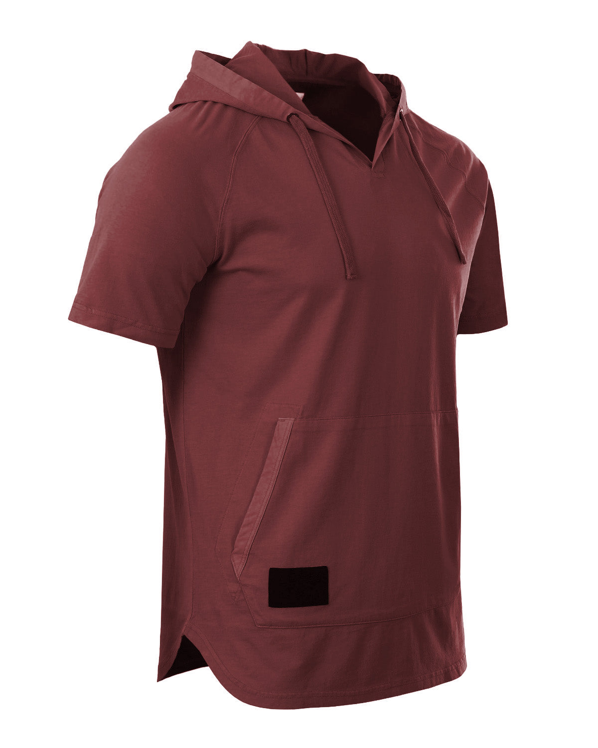 Zimego Pigment Dyed Hooded Shirt Short Sleeve V Neck Raglan Henley Style Hoodie-ZIMEGO MEN-Maroon-Small-Urbanheer