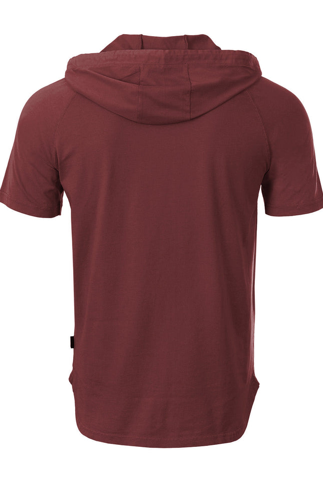 Zimego Pigment Dyed Hooded Shirt Short Sleeve V Neck Raglan Henley Style Hoodie-ZIMEGO MEN-Urbanheer