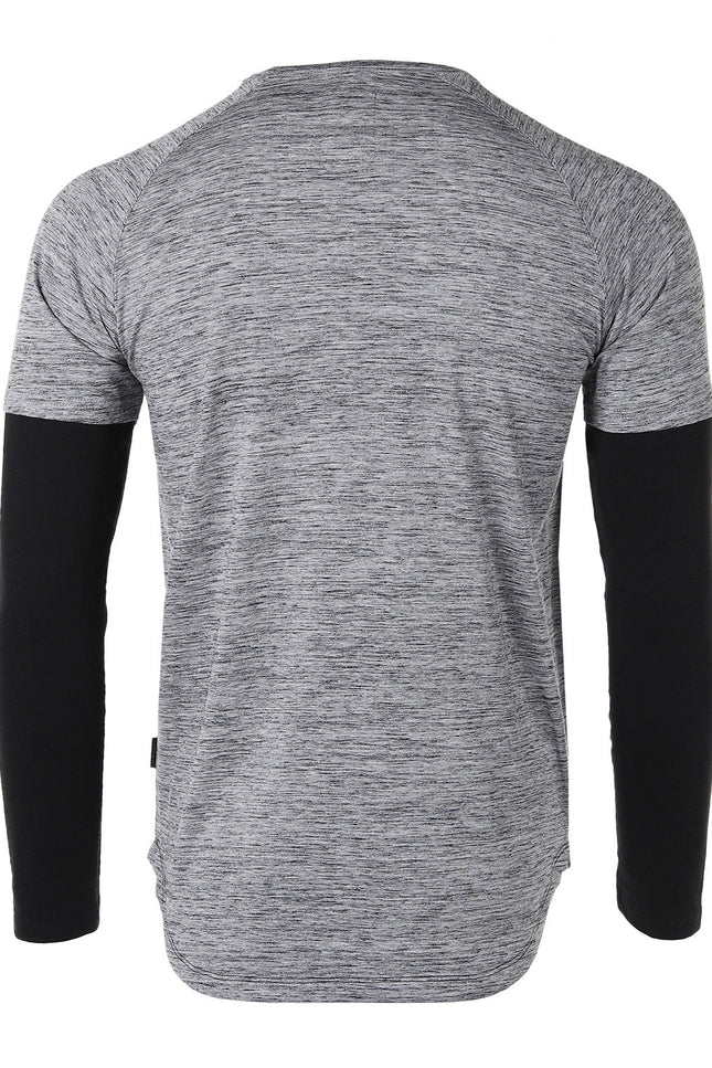 ZIMEGO Men's Twofer Color Block Long Sleeve Curved Hemline Athletic Hiphop Shirt-ZIMEGO MEN-Urbanheer