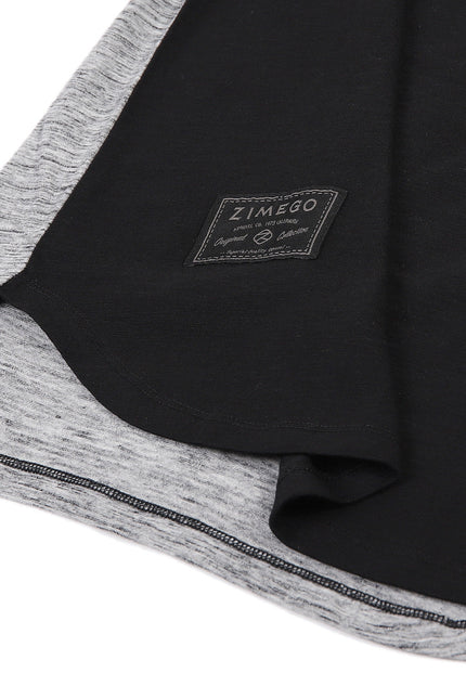 ZIMEGO Men's Twofer Color Block Long Sleeve Curved Hemline Athletic Hiphop Shirt