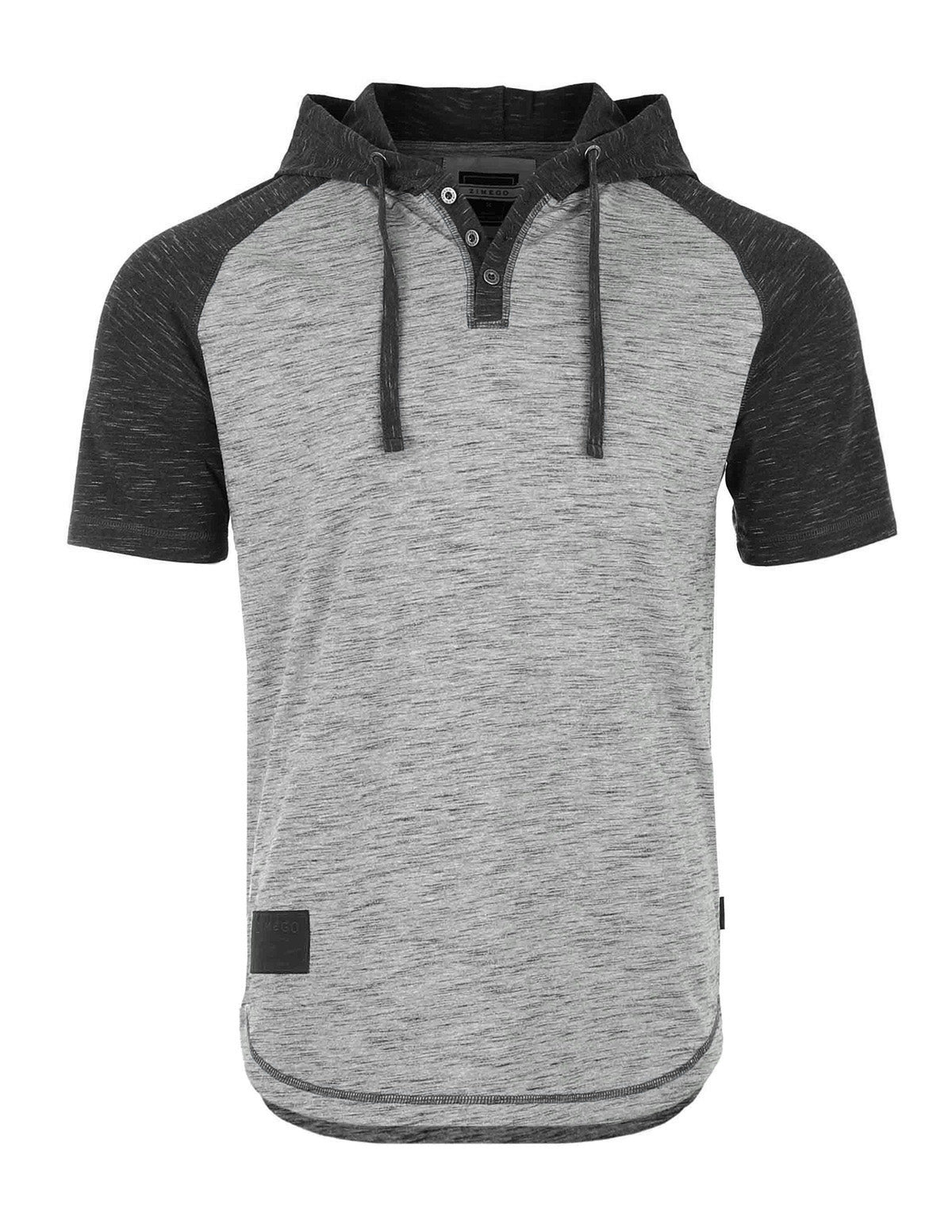 Zimego Short Sleeve Raglan Henley Hoodie Round Bottom Semi Longline T-Shirt-ZIMEGO MEN-Small-D.Grey / Black-Urbanheer