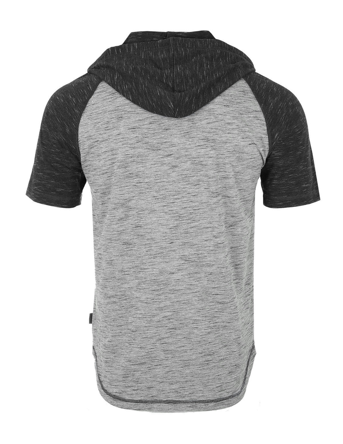 Zimego Short Sleeve Raglan Henley Hoodie Round Bottom Semi Longline T-Shirt-ZIMEGO MEN-Small-D.Grey / Black-Urbanheer