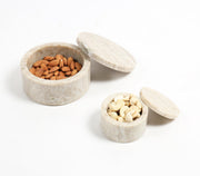 Classic Round Beige Marble Bowls With Lid (Set Of 2)-Qalara-Urbanheer