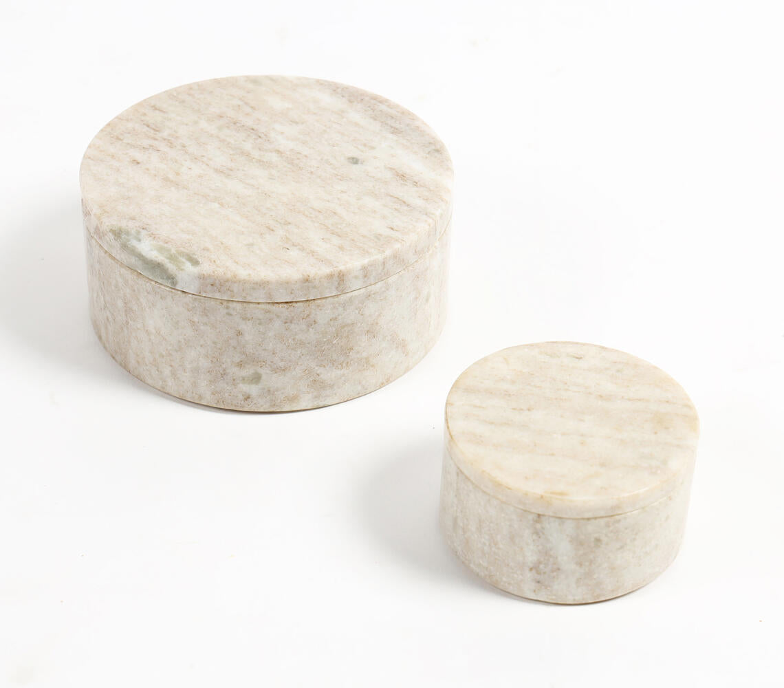 Classic Round Beige Marble Bowls With Lid (Set Of 2)-Qalara-Urbanheer