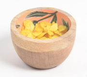 Tropical Leaves Orange Enameled & Turned Mango Wood Bowl-Qalara-Urbanheer