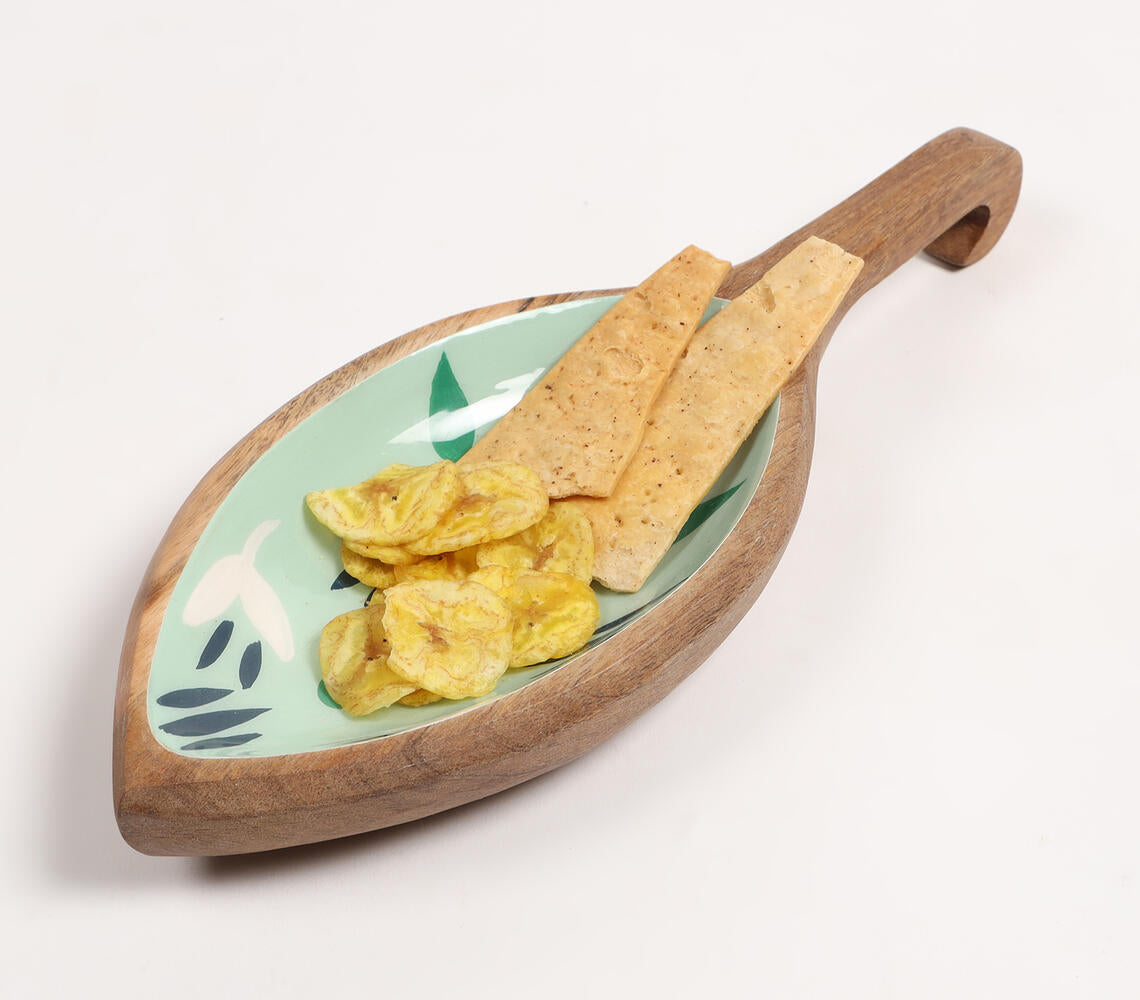 Enamelled Botanical Wooden Serving Platter-Qalara-Urbanheer