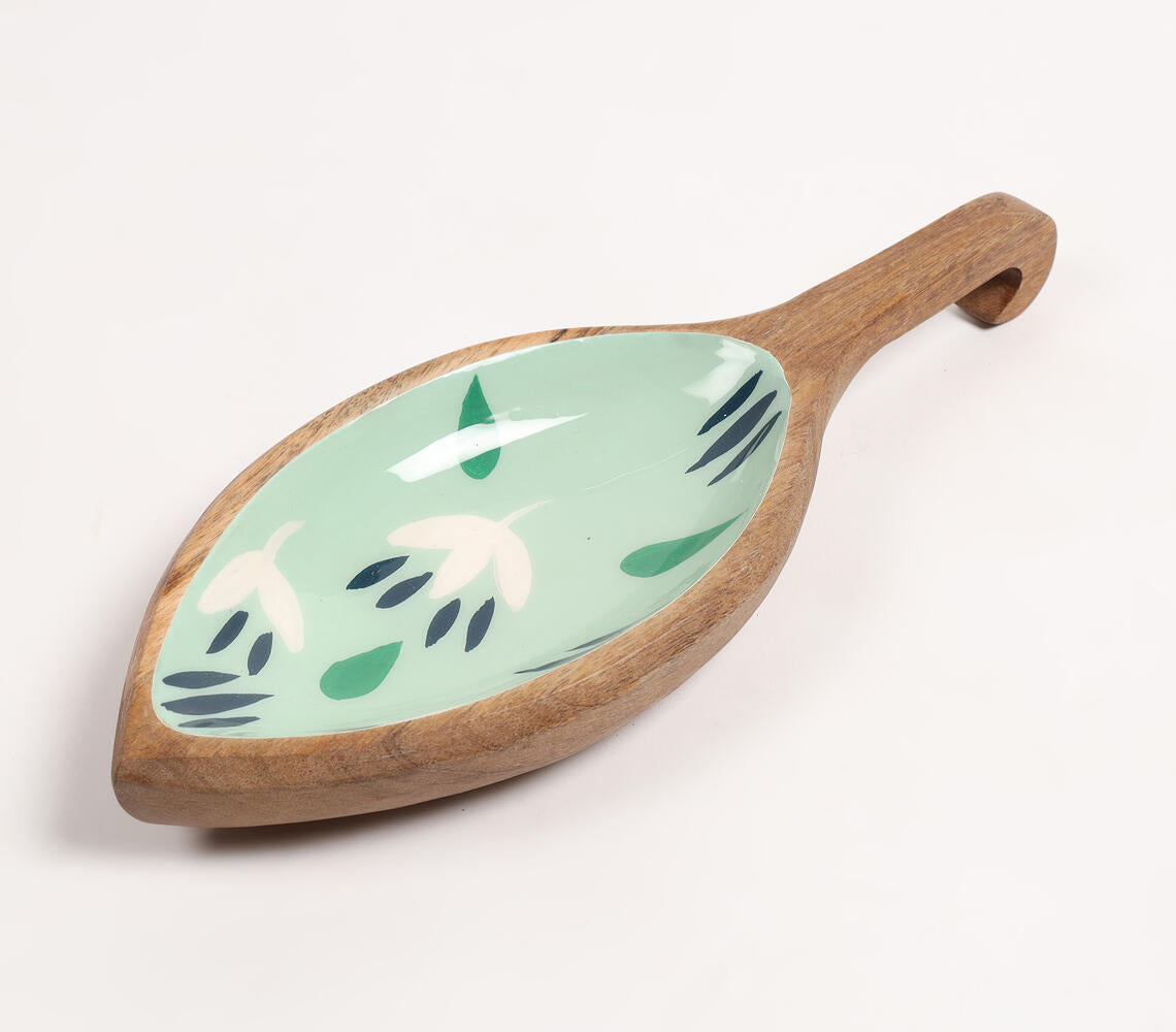 Enamelled Botanical Wooden Serving Platter-Qalara-Urbanheer