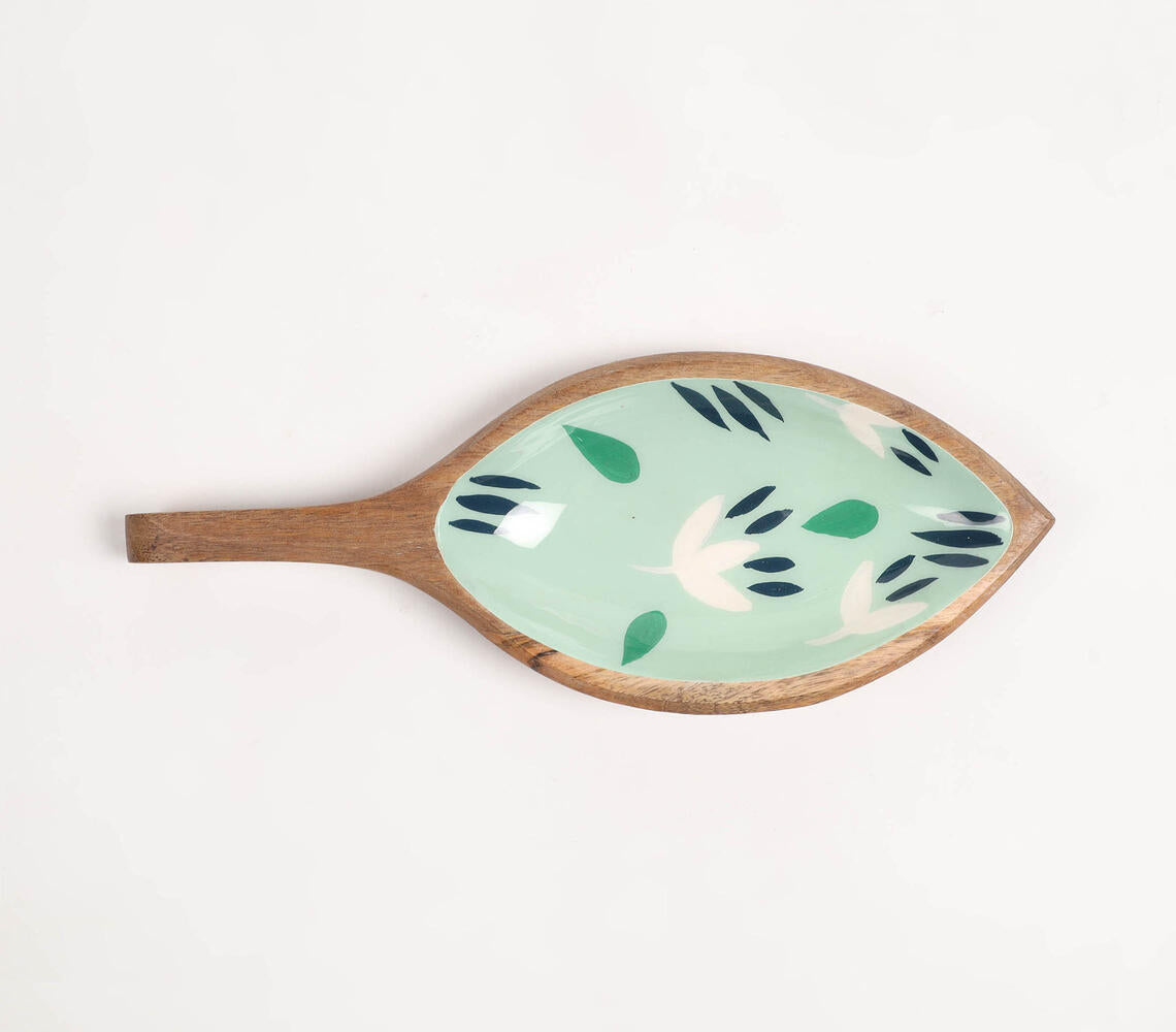 Enamelled Botanical Wooden Serving Platter-Qalara-Urbanheer