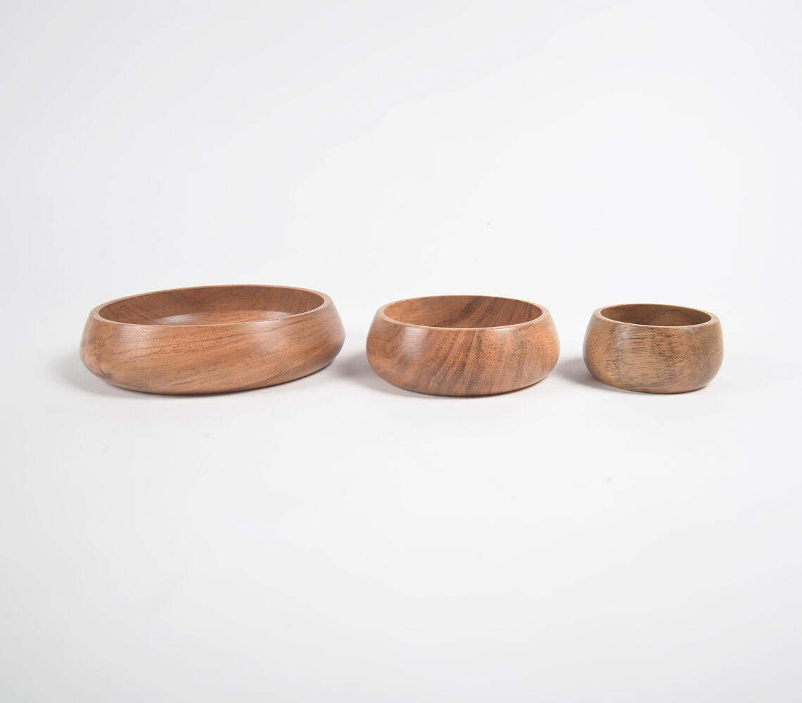 Turned Acacia Wood Nesting Bowls-Qalara-Urbanheer