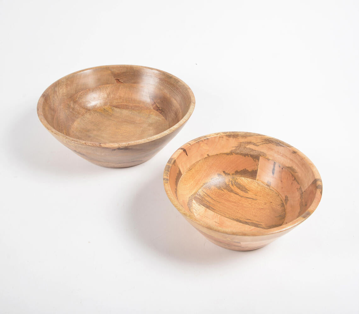 Turned Mango Wood Salad Bowls (Set Of 2)-Qalara-Urbanheer