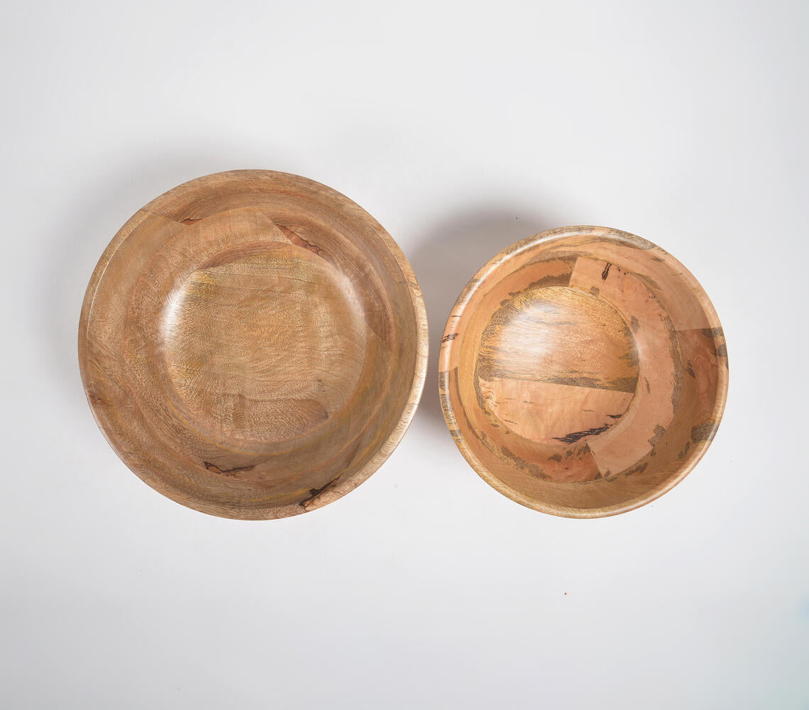 Turned Mango Wood Salad Bowls (Set Of 2)-Qalara-Urbanheer