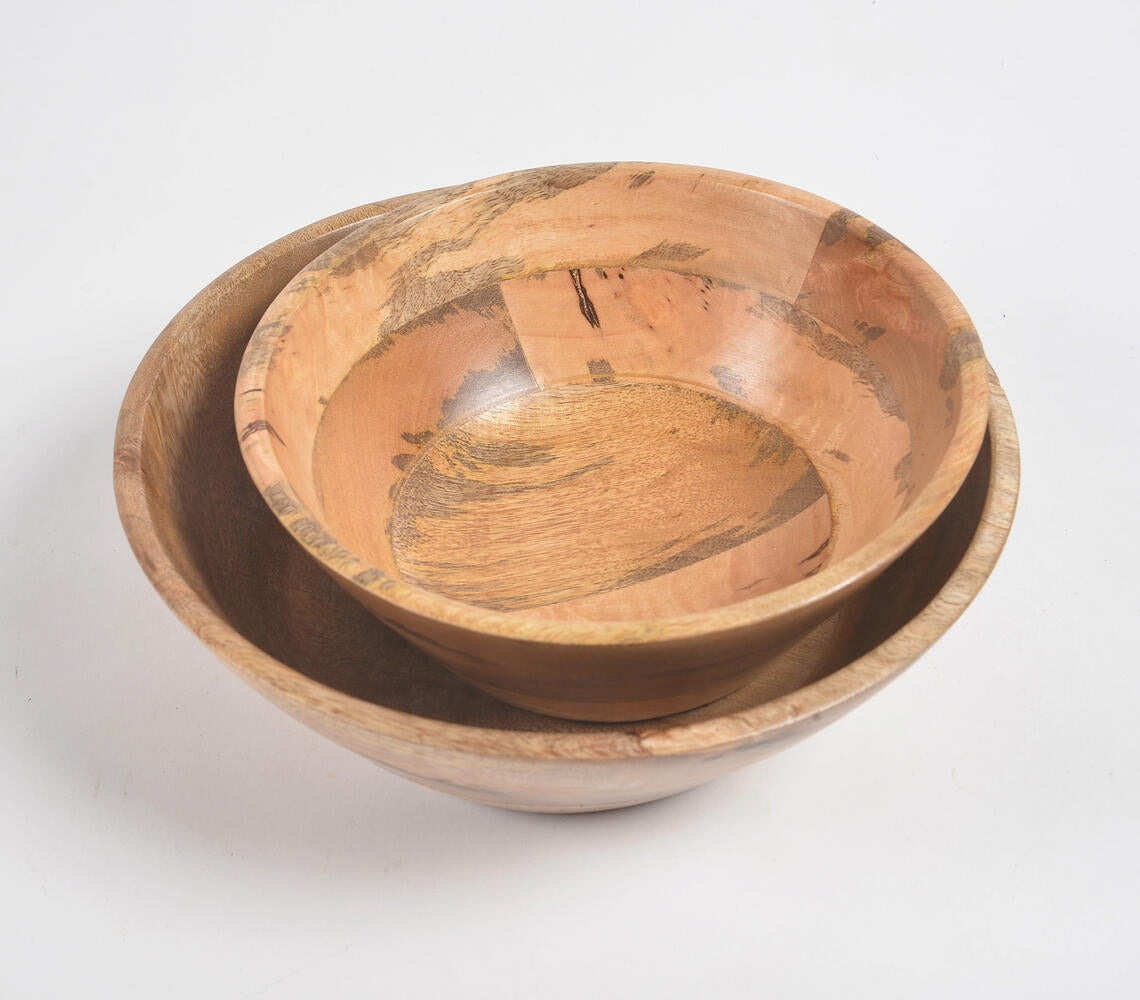 Turned Mango Wood Salad Bowls (Set Of 2)-Qalara-Urbanheer