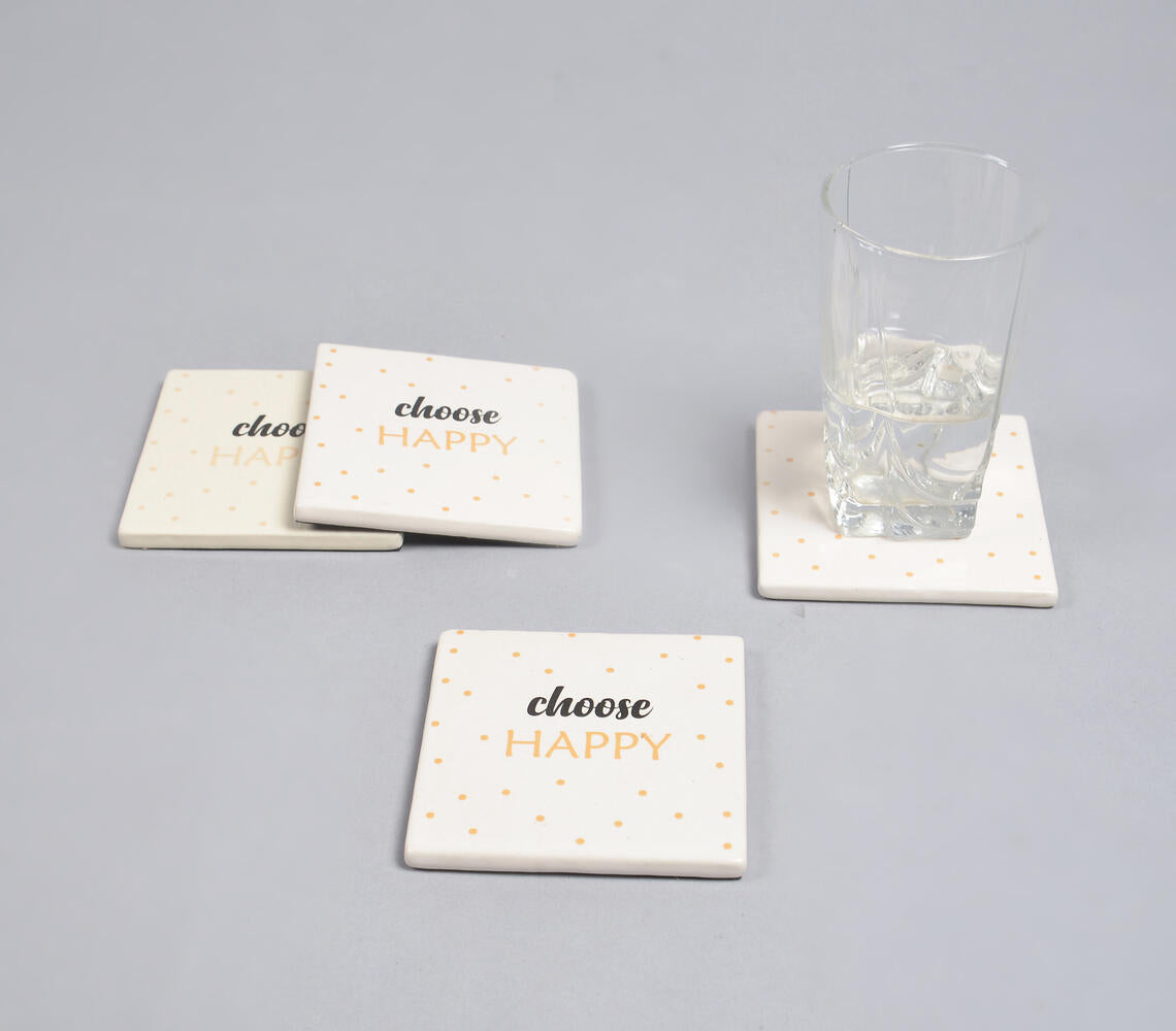 Choose Happy' Cheerful Typographic Ceramic Coasters (Set Of 4)-Qalara-Urbanheer