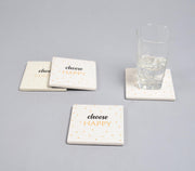 Choose Happy' Cheerful Typographic Ceramic Coasters (Set Of 4)-Qalara-Urbanheer