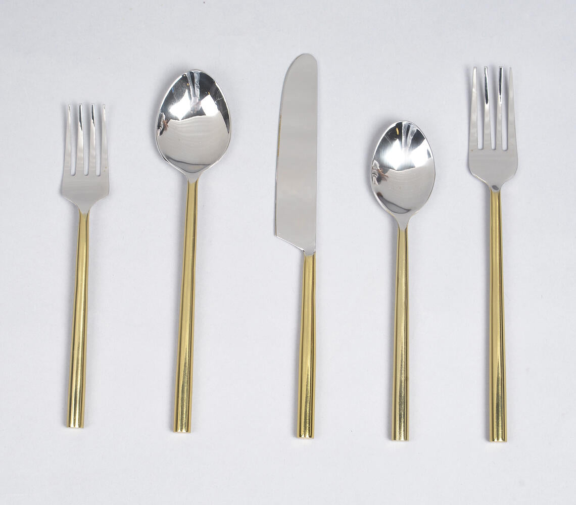 Silver & Gold-Toned Stainless Steel Flatware (Set Of 5)-Qalara-Urbanheer