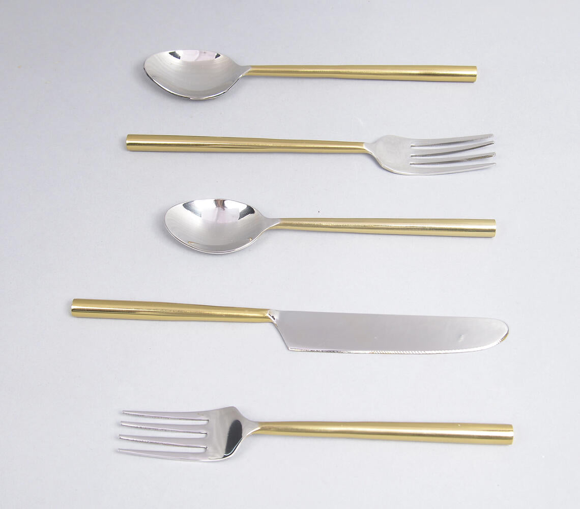 Silver & Gold-Toned Stainless Steel Flatware (Set Of 5)-Qalara-Urbanheer