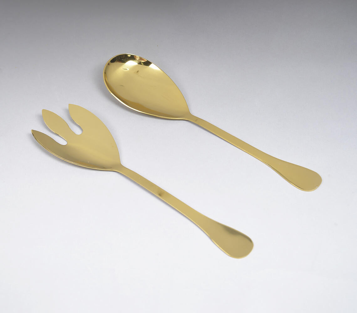 Gold-Toned Stainless Steel Classic Salad Servers (Set Of 2)-Qalara-Urbanheer