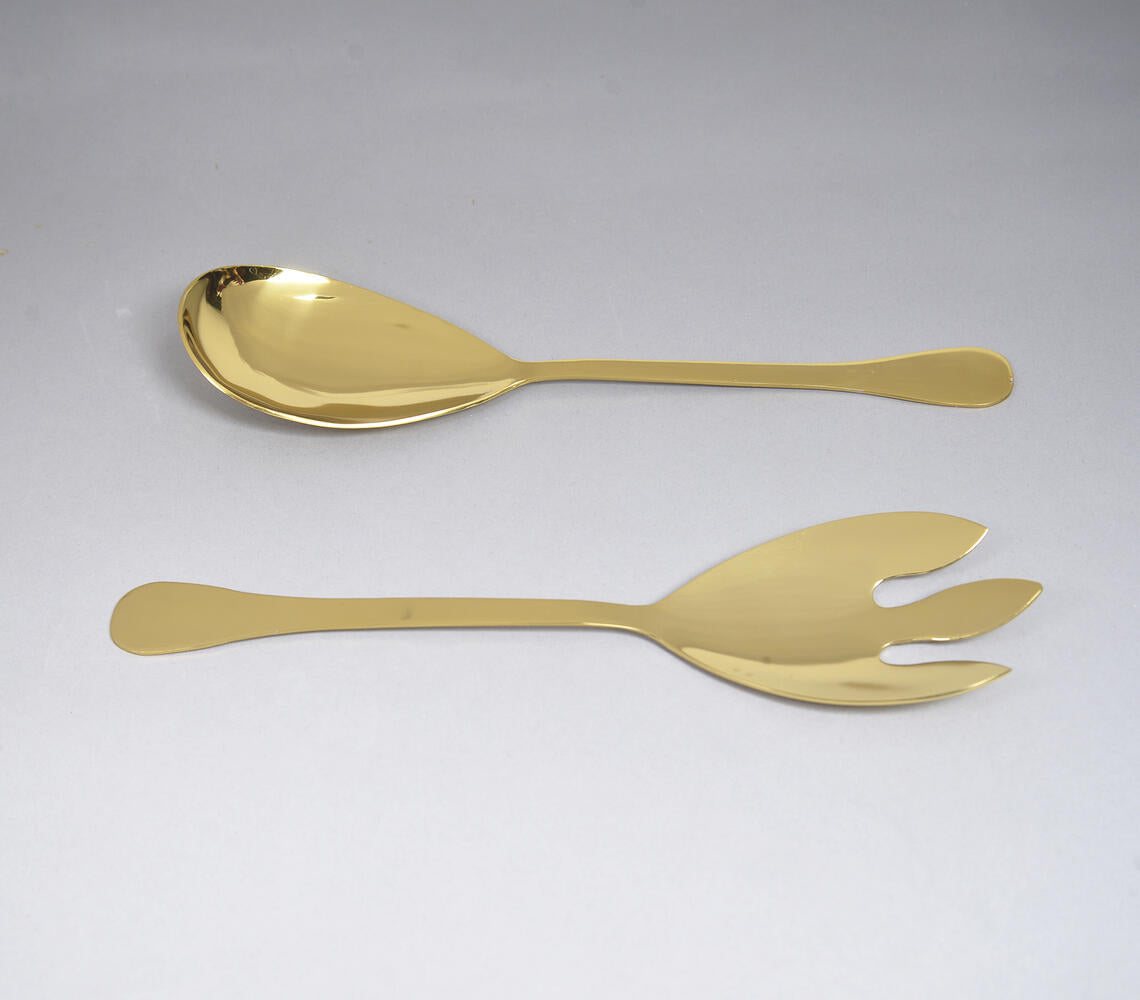Gold-Toned Stainless Steel Classic Salad Servers (Set Of 2)-Qalara-Urbanheer