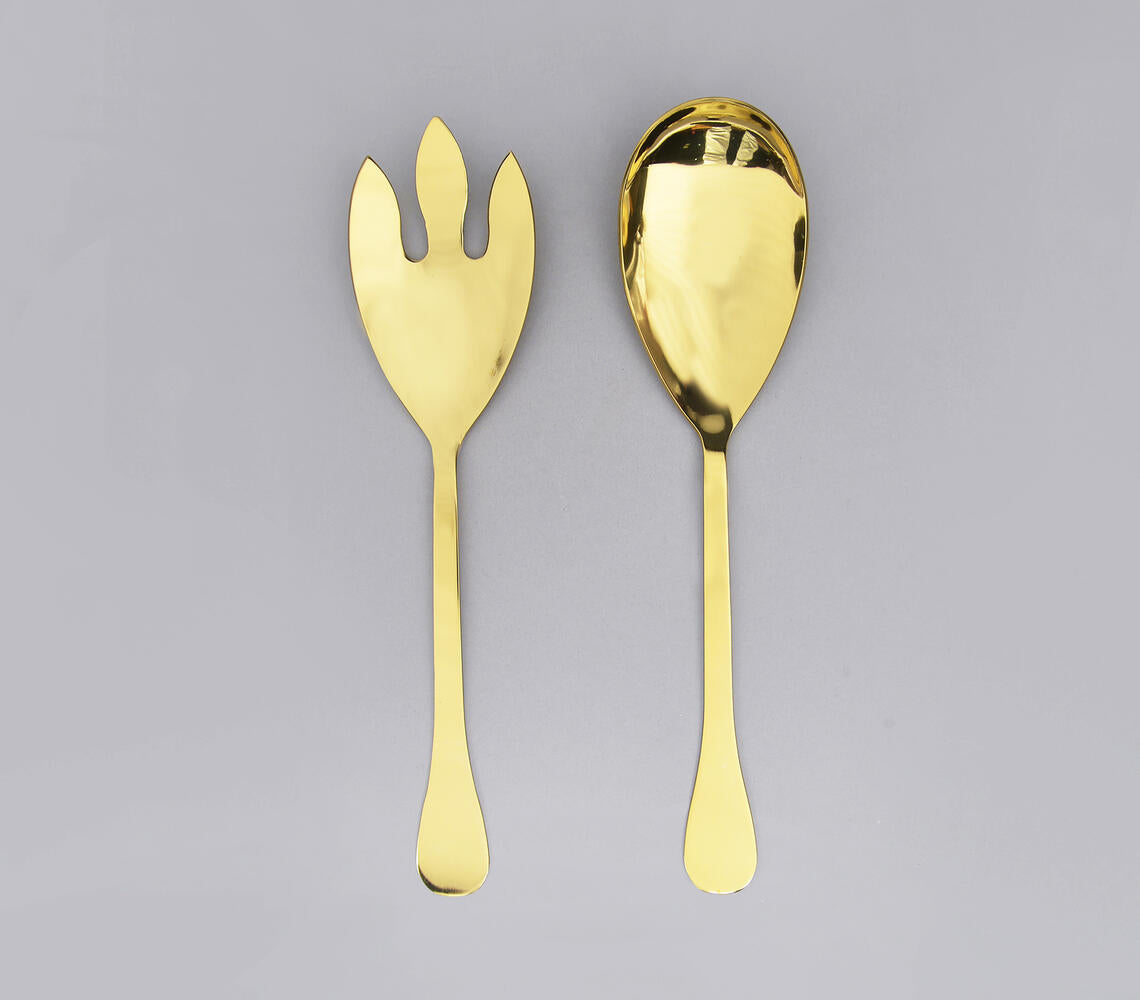 Gold-Toned Stainless Steel Classic Salad Servers (Set Of 2)-Qalara-Urbanheer