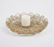Antique Gold-Toned Coiled Floral Iron Platter-Qalara-Urbanheer