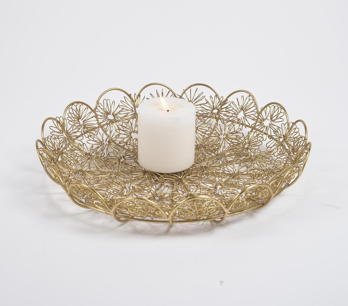 Antique Gold-Toned Coiled Floral Iron Platter-Qalara-Urbanheer