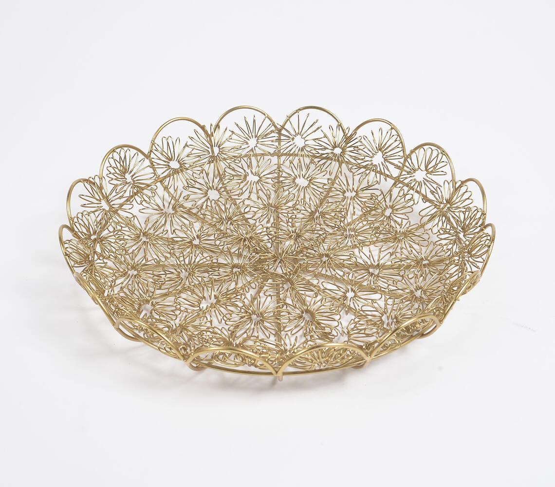 Antique Gold-Toned Coiled Floral Iron Platter-Qalara-Urbanheer